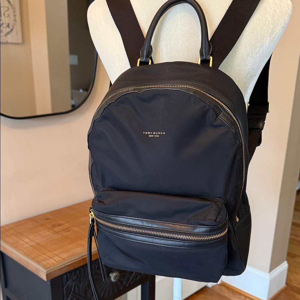 Tory Burch Tilda Black Nylon Backpack Gold Hardware - Picture 3 of 14